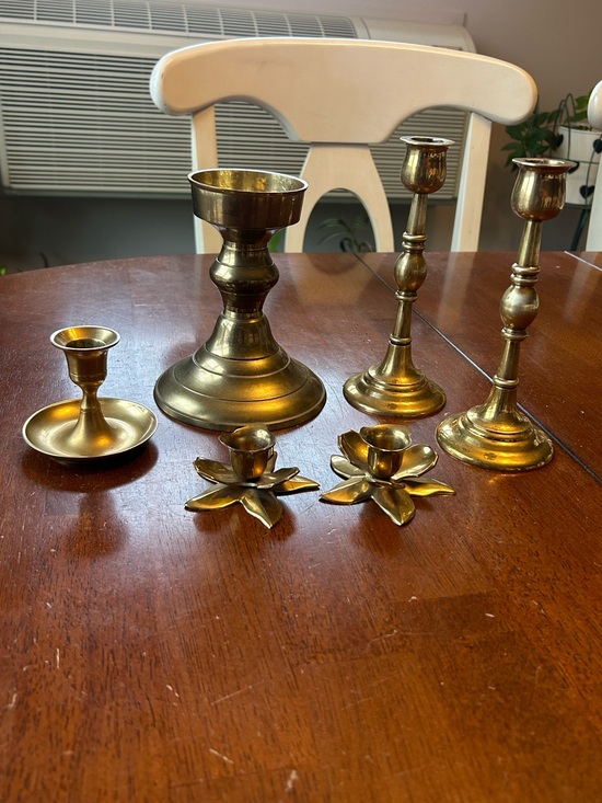 Other - Curated Vintage Solid Brass Candleholder Collection – 6 Pieces